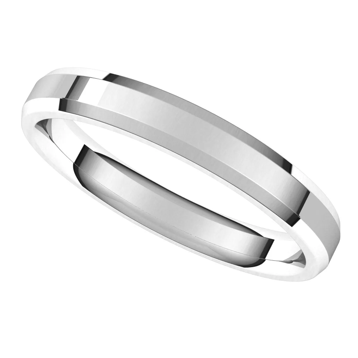 10K White 3 mm Beveled Edge Comfort Fit Light Band