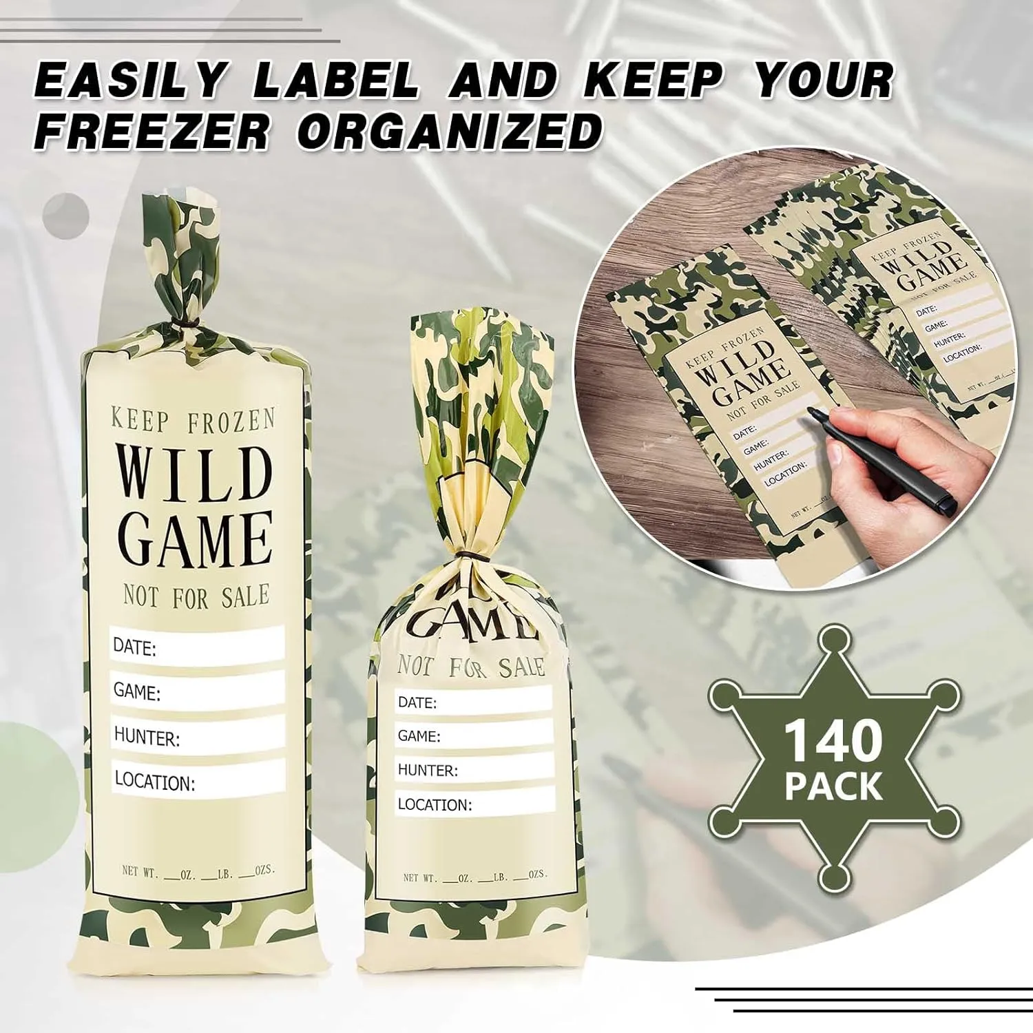 140 Pack 1Lb Wild Game Freezer Bags Hunting Meat Packaging for Ground Meat