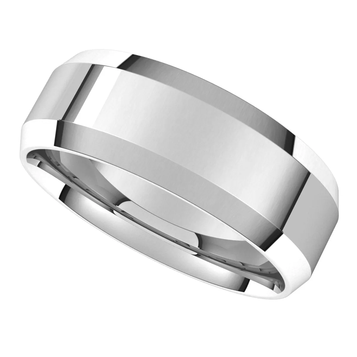 14K White 7 mm Beveled Edge Comfort Fit Light Band