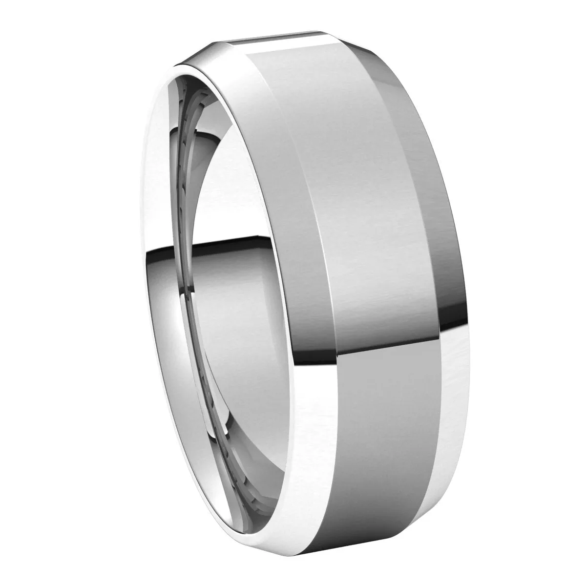 14K White 7 mm Beveled Edge Comfort Fit Light Band