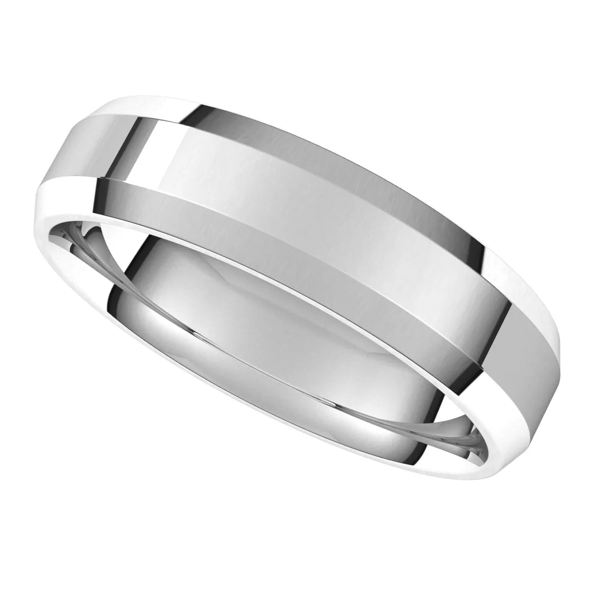 18K White 5 mm Beveled Edge Comfort Fit Light Band