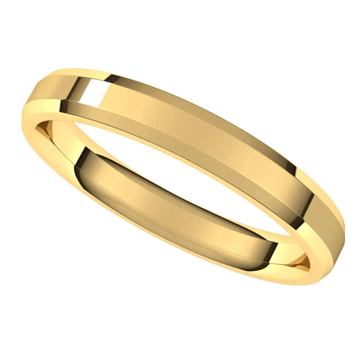 18K Yellow 3 mm Beveled Edge Comfort Fit Light Band