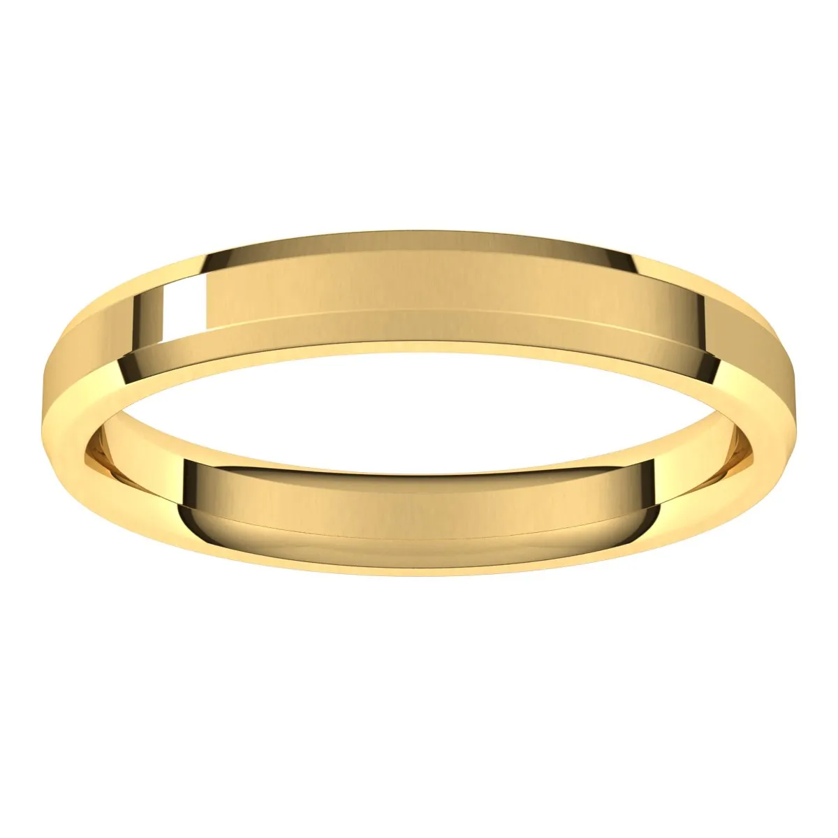 18K Yellow 3 mm Beveled Edge Comfort Fit Light Band