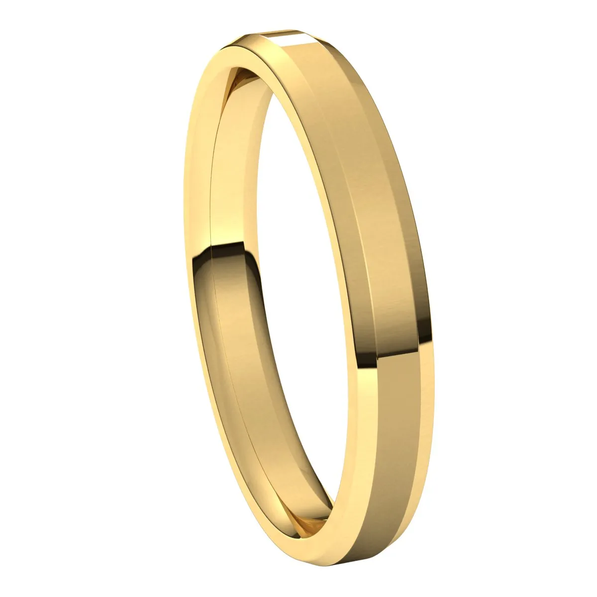 18K Yellow 3 mm Beveled Edge Comfort Fit Light Band