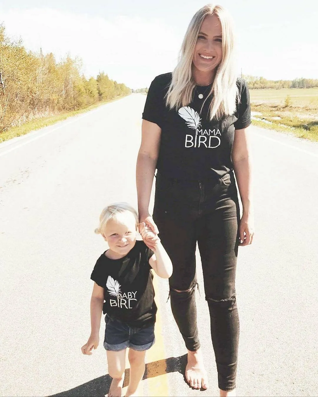 2 Piece Sets for Mama   Me - Mama Bird, Baby Bird - Black Tee