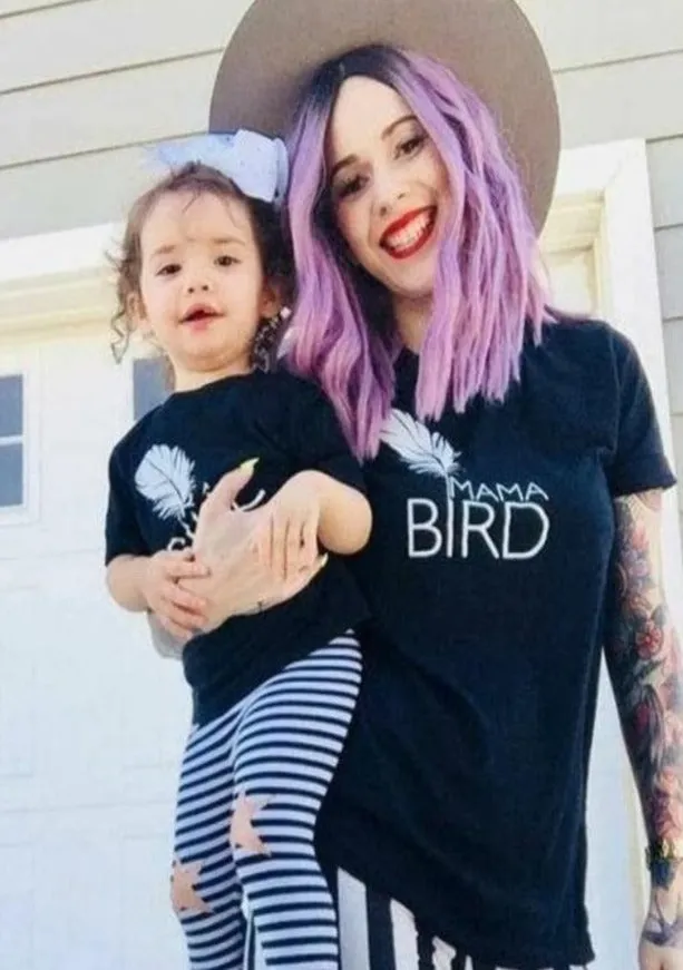 2 Piece Sets for Mama   Me - Mama Bird, Baby Bird - Black Tee