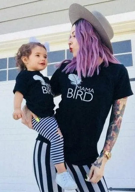 2 Piece Sets for Mama   Me - Mama Bird, Baby Bird - Black Tee