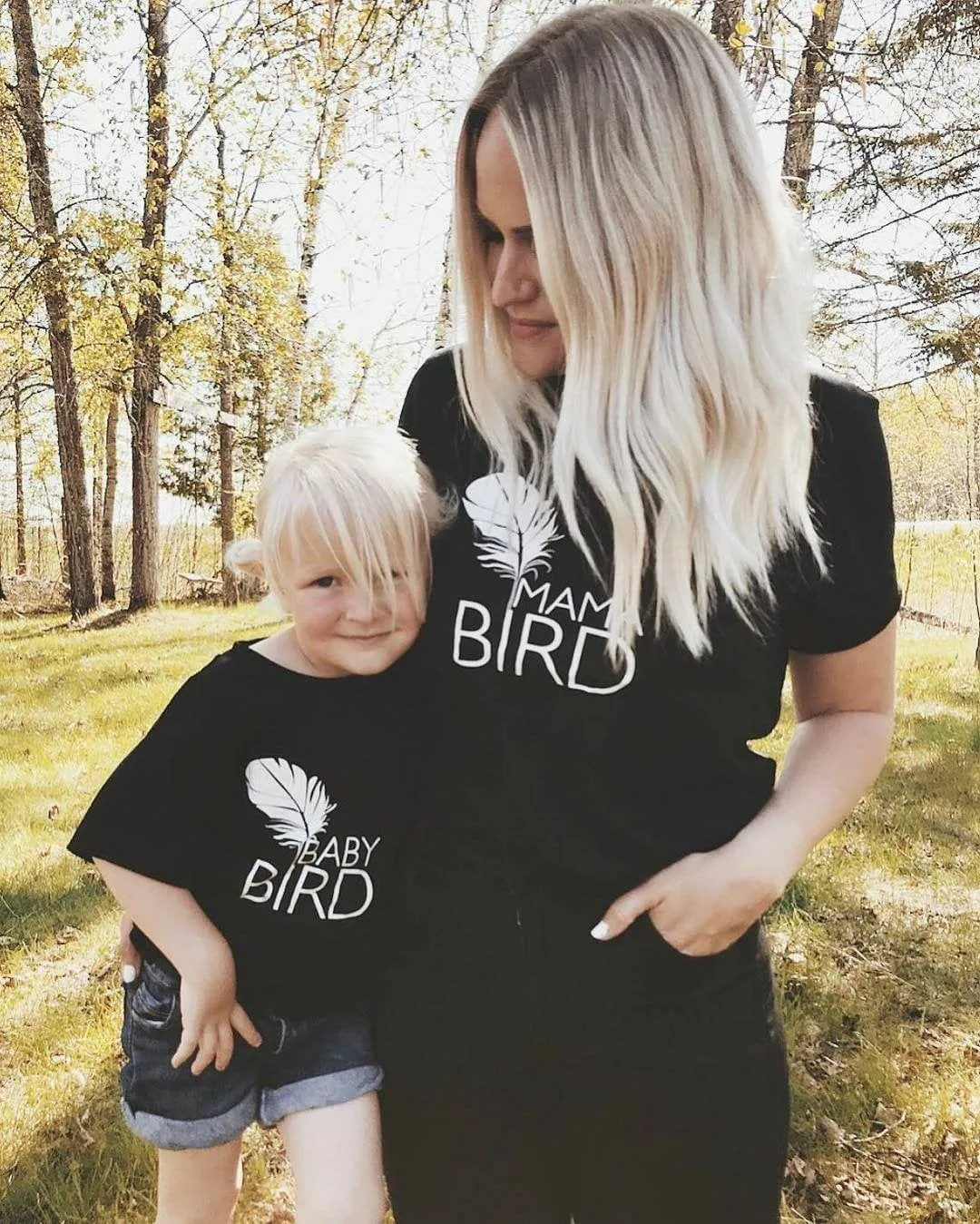 2 Piece Sets for Mama   Me - Mama Bird, Baby Bird - Black Tee