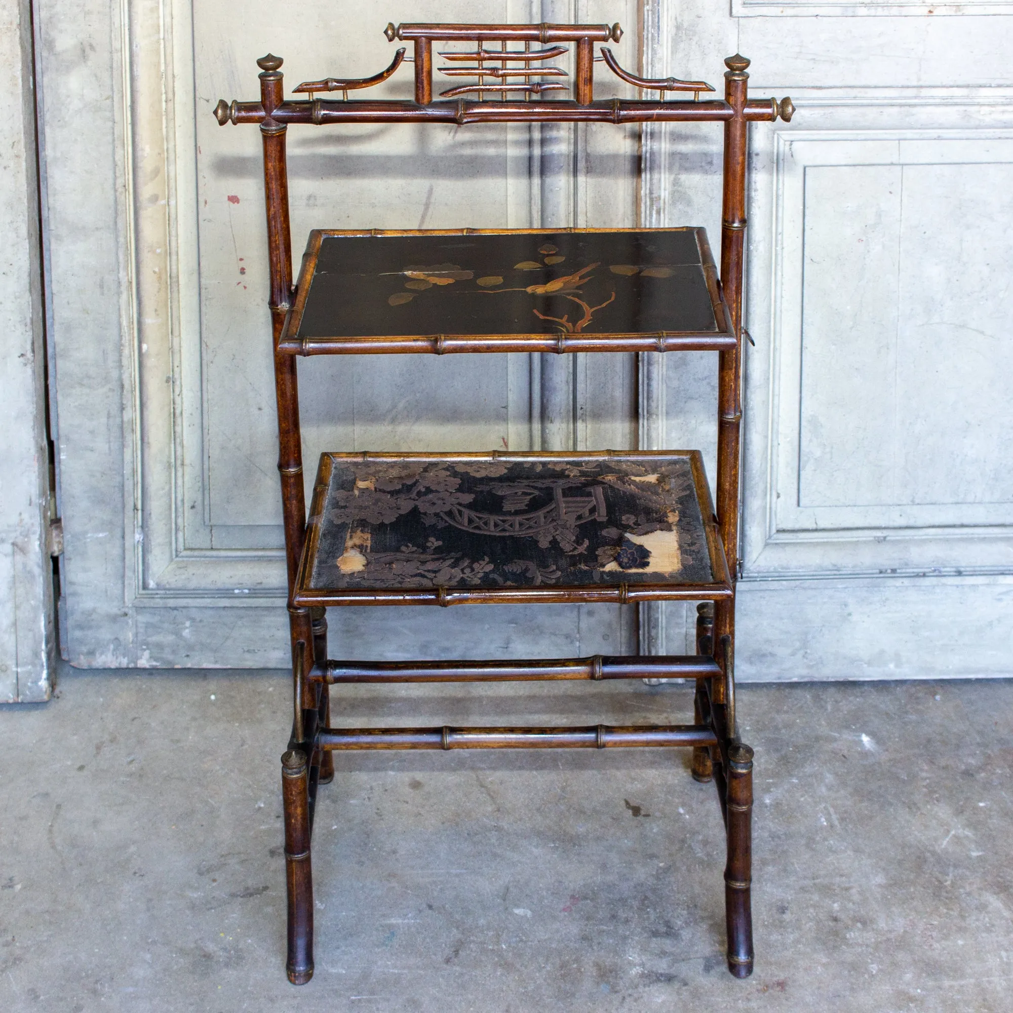 Antique French Faux Bamboo Chinoiserie Étagère Side Table