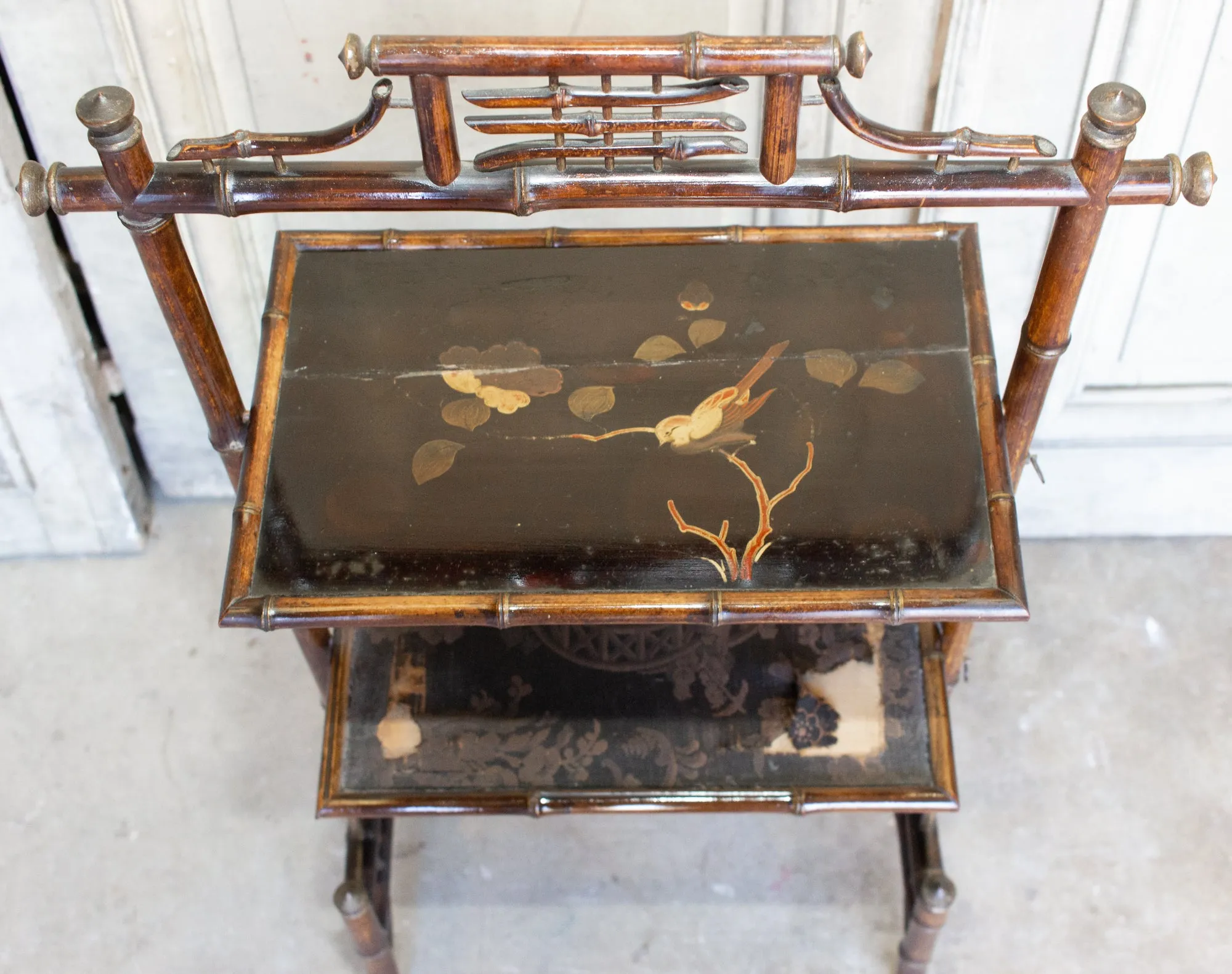 Antique French Faux Bamboo Chinoiserie Étagère Side Table