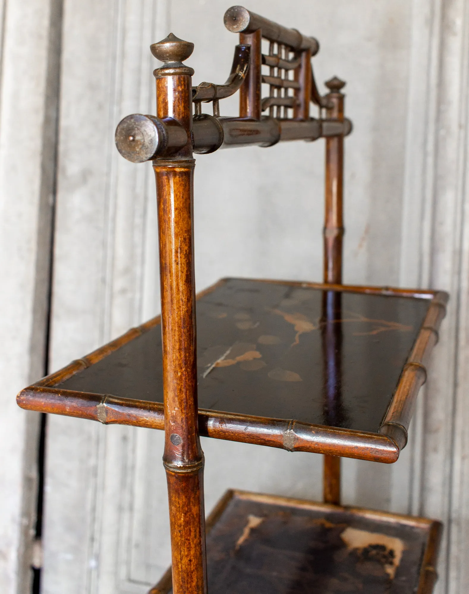 Antique French Faux Bamboo Chinoiserie Étagère Side Table