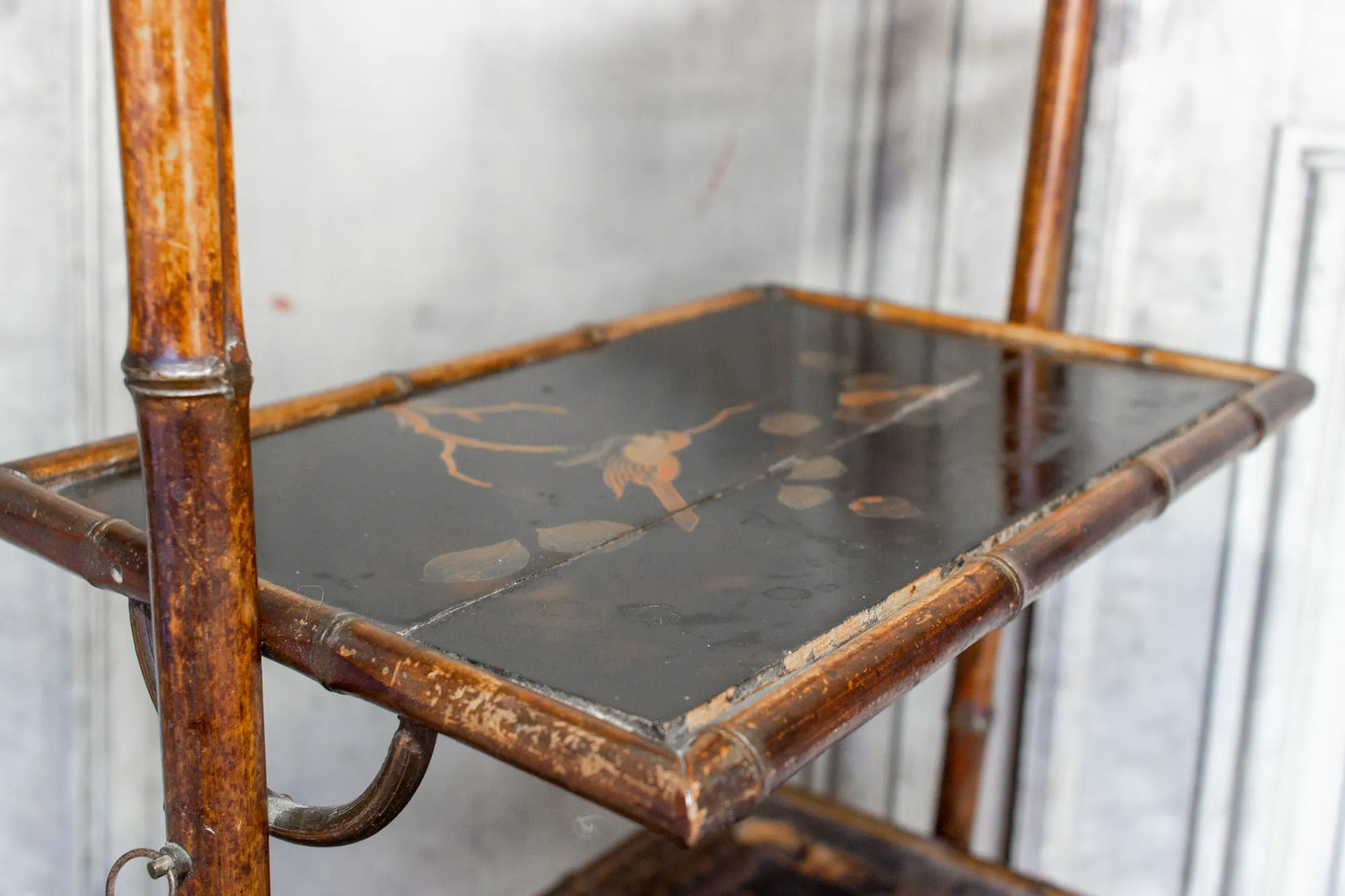 Antique French Faux Bamboo Chinoiserie Étagère Side Table