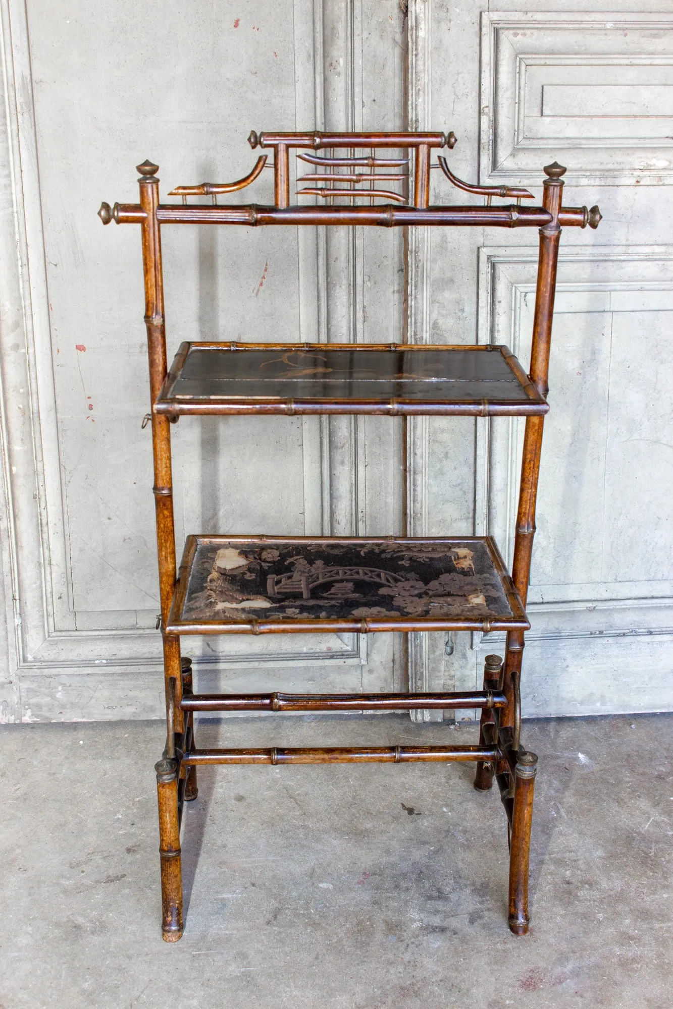 Antique French Faux Bamboo Chinoiserie Étagère Side Table