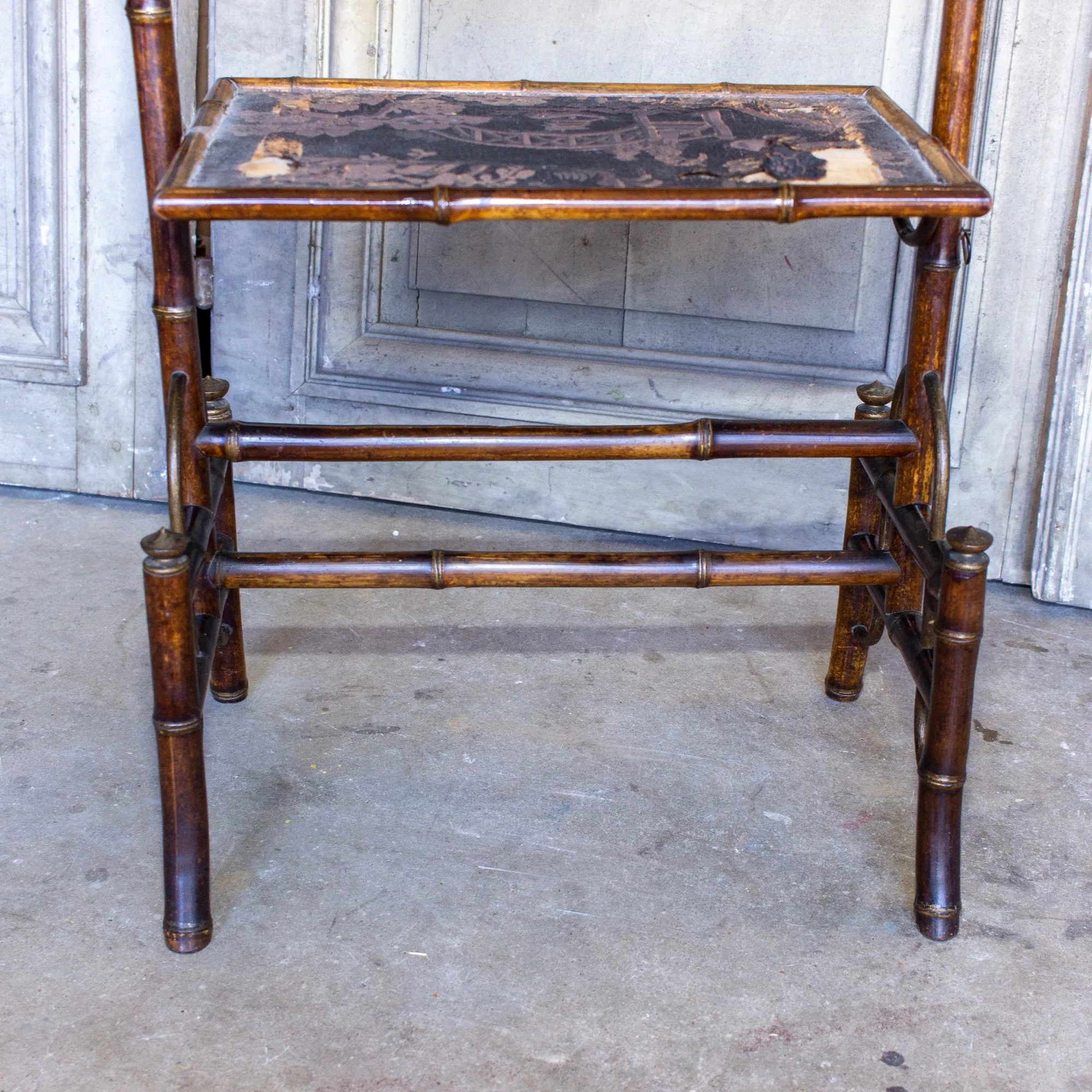 Antique French Faux Bamboo Chinoiserie Étagère Side Table
