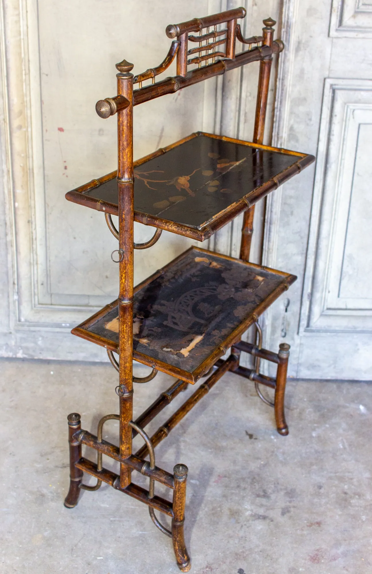 Antique French Faux Bamboo Chinoiserie Étagère Side Table
