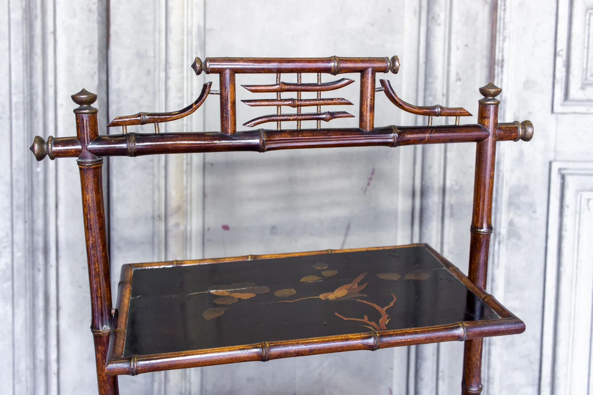 Antique French Faux Bamboo Chinoiserie Étagère Side Table