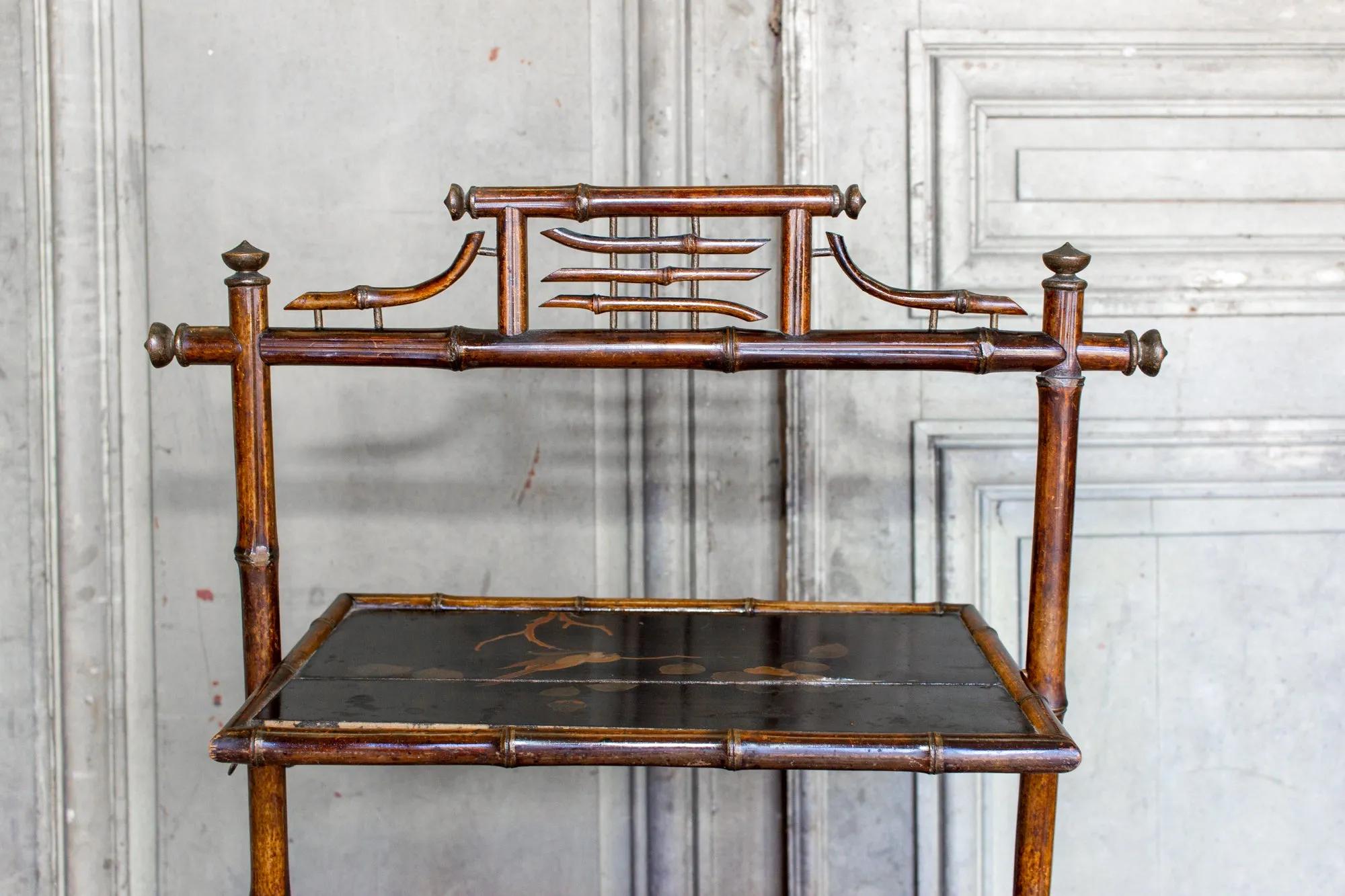 Antique French Faux Bamboo Chinoiserie Étagère Side Table
