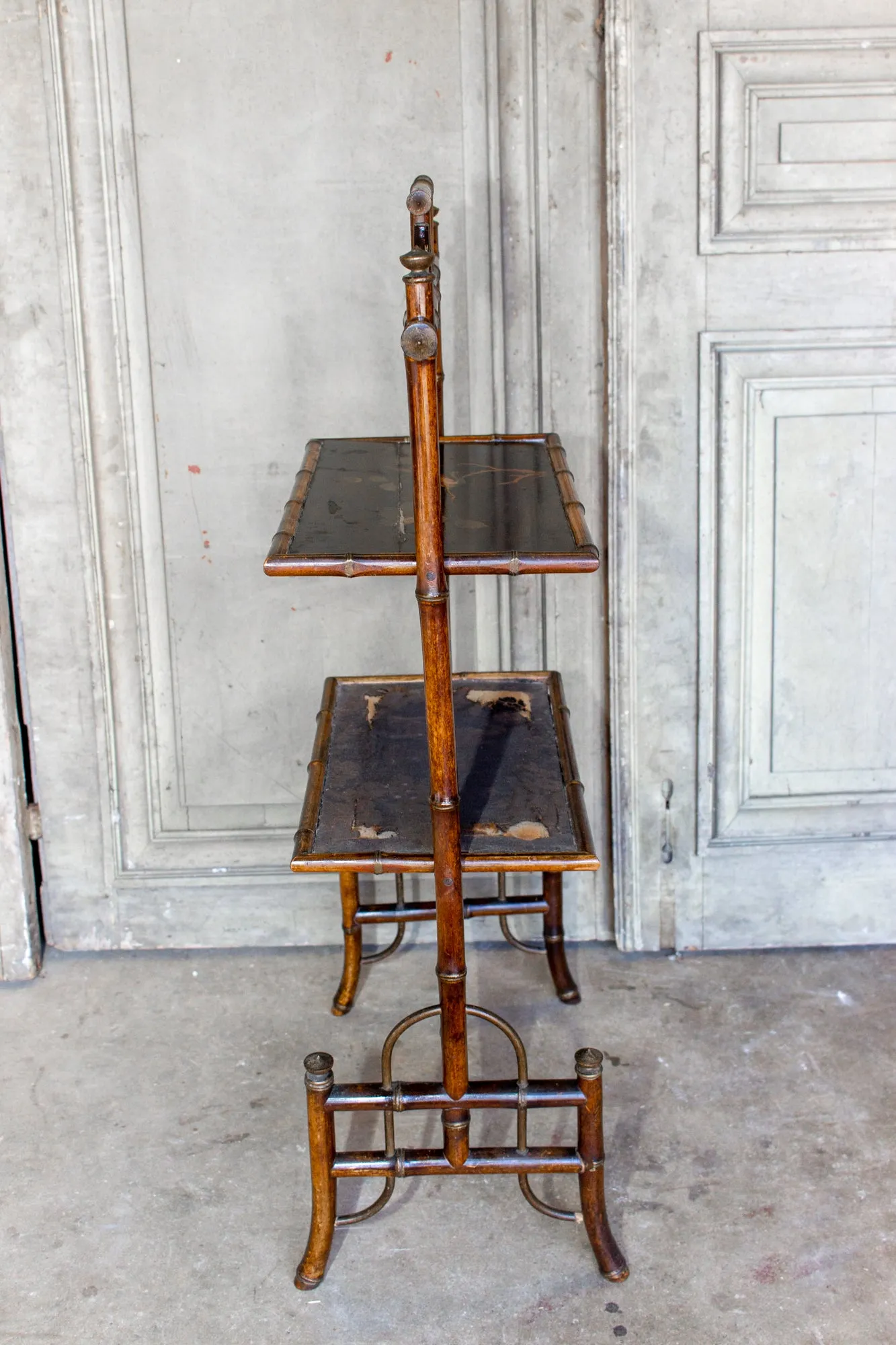 Antique French Faux Bamboo Chinoiserie Étagère Side Table