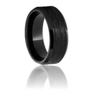 Black Ceramic Beveled Edge Band with Bark Finish