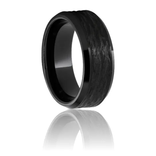 Black Ceramic Beveled Edge Band with Bark Finish