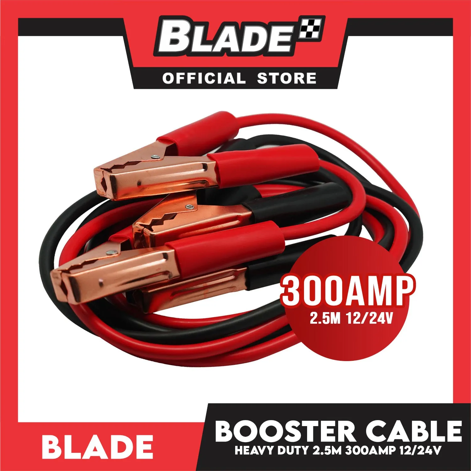 Blade Booster Cable 300AMP Heavy Duty 2.5M 12/24V- Tangle Free Auto Booster Cable, Jump Cables