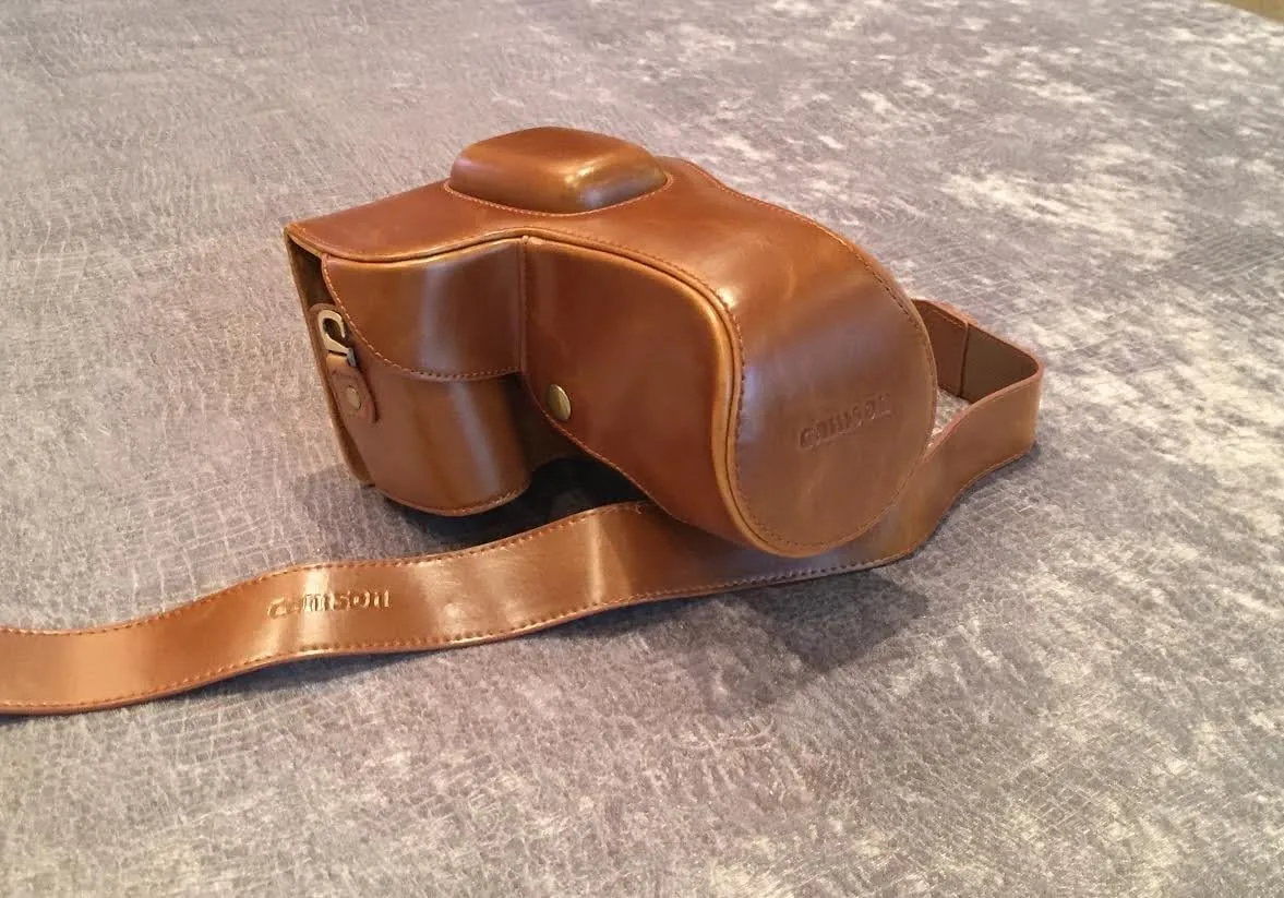 Camson Leather Camera Case for Nikon D3500, D3400 (Light Brown)