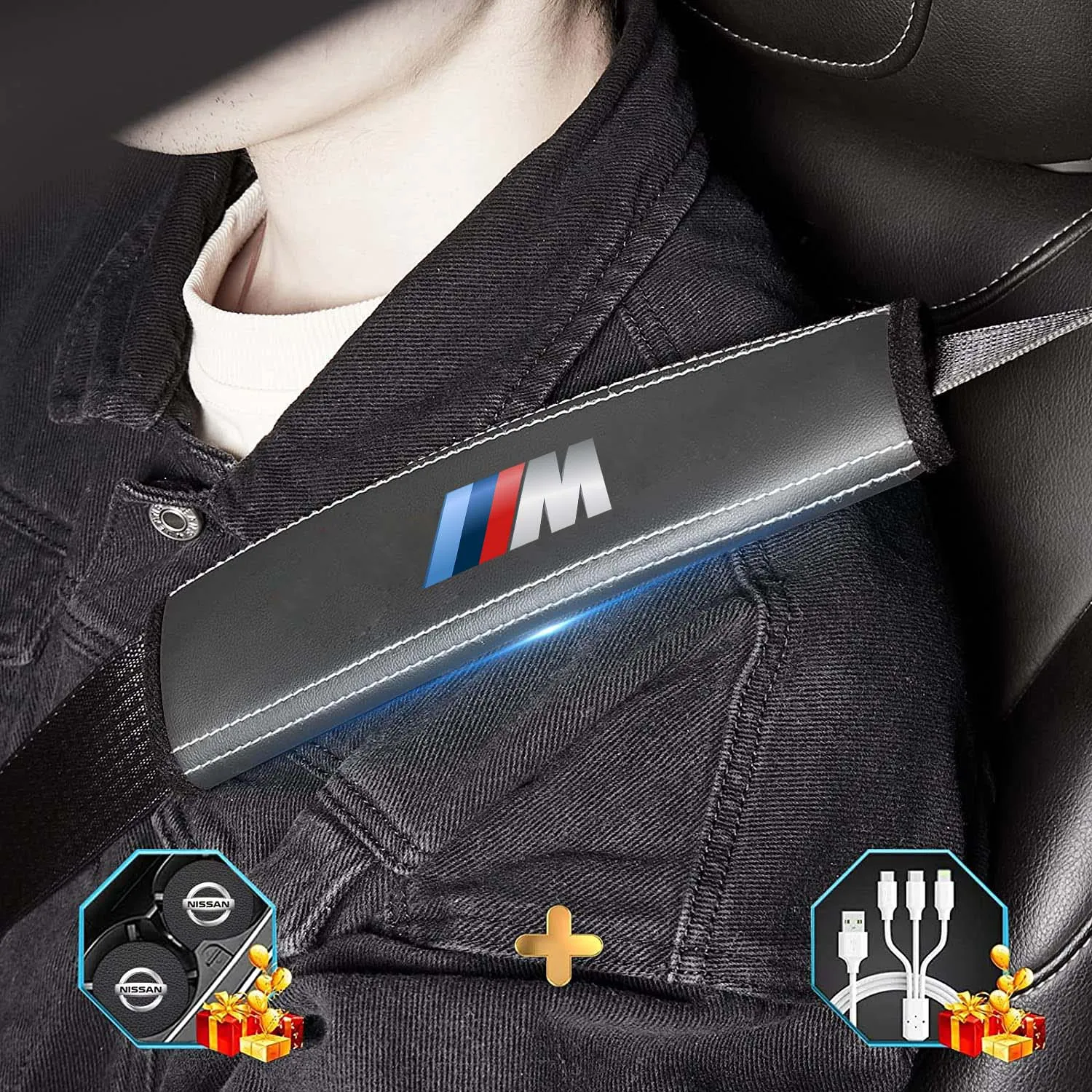 Car Seat Belt Covers (2PCS), Custom Fit For Your Cars, Microfiber Leather Seat Belt Shoulder Pads for More Comfortable Driving, Car Accessories KO13994
