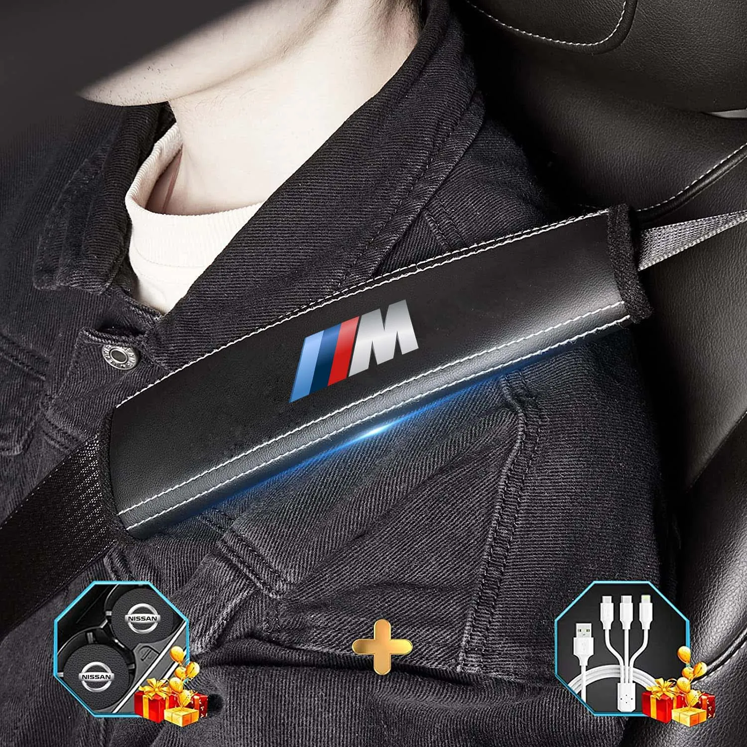 Car Seat Belt Covers (2PCS), Custom Fit For Your Cars, Microfiber Leather Seat Belt Shoulder Pads for More Comfortable Driving, Car Accessories KO13994