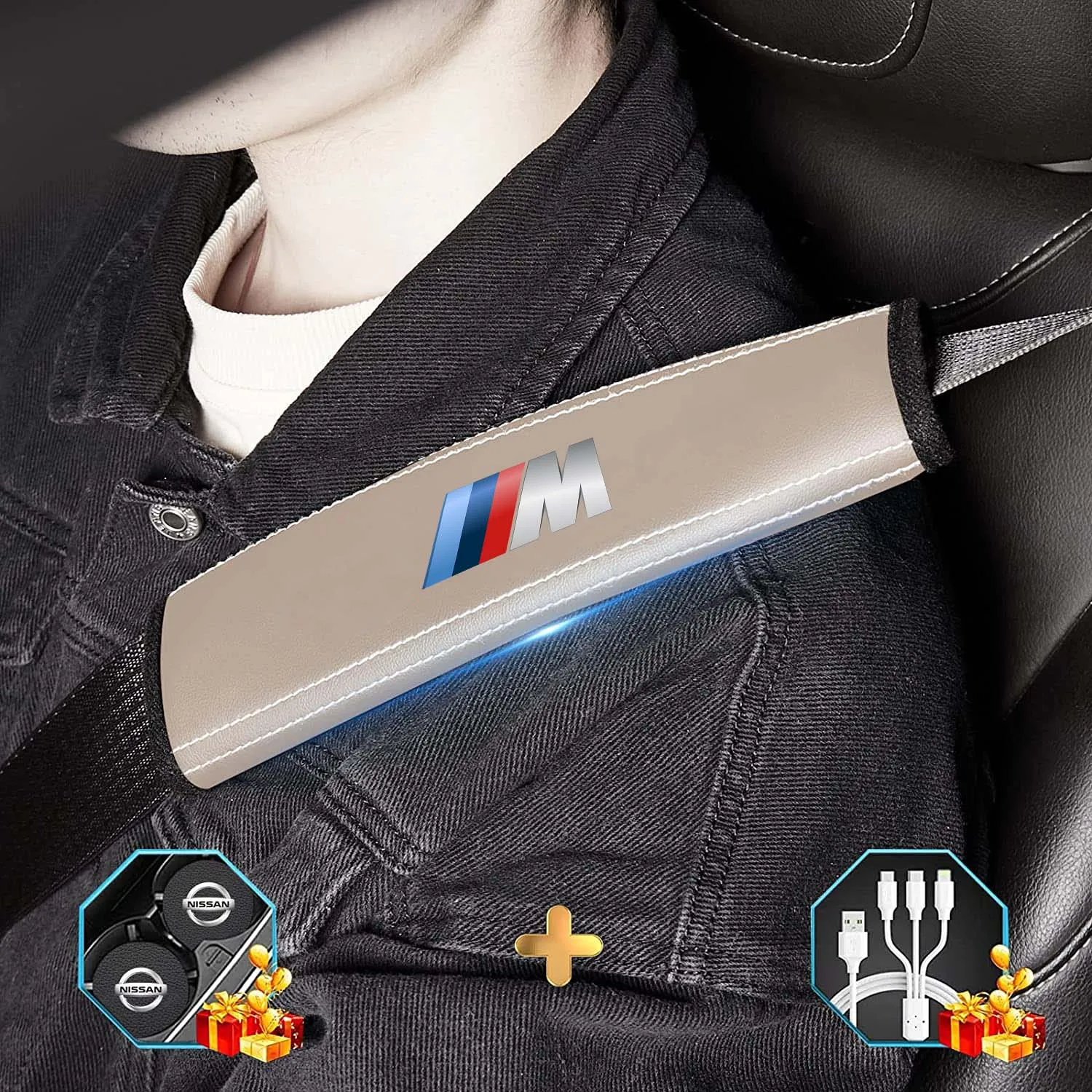 Car Seat Belt Covers (2PCS), Custom Fit For Your Cars, Microfiber Leather Seat Belt Shoulder Pads for More Comfortable Driving, Car Accessories KO13994