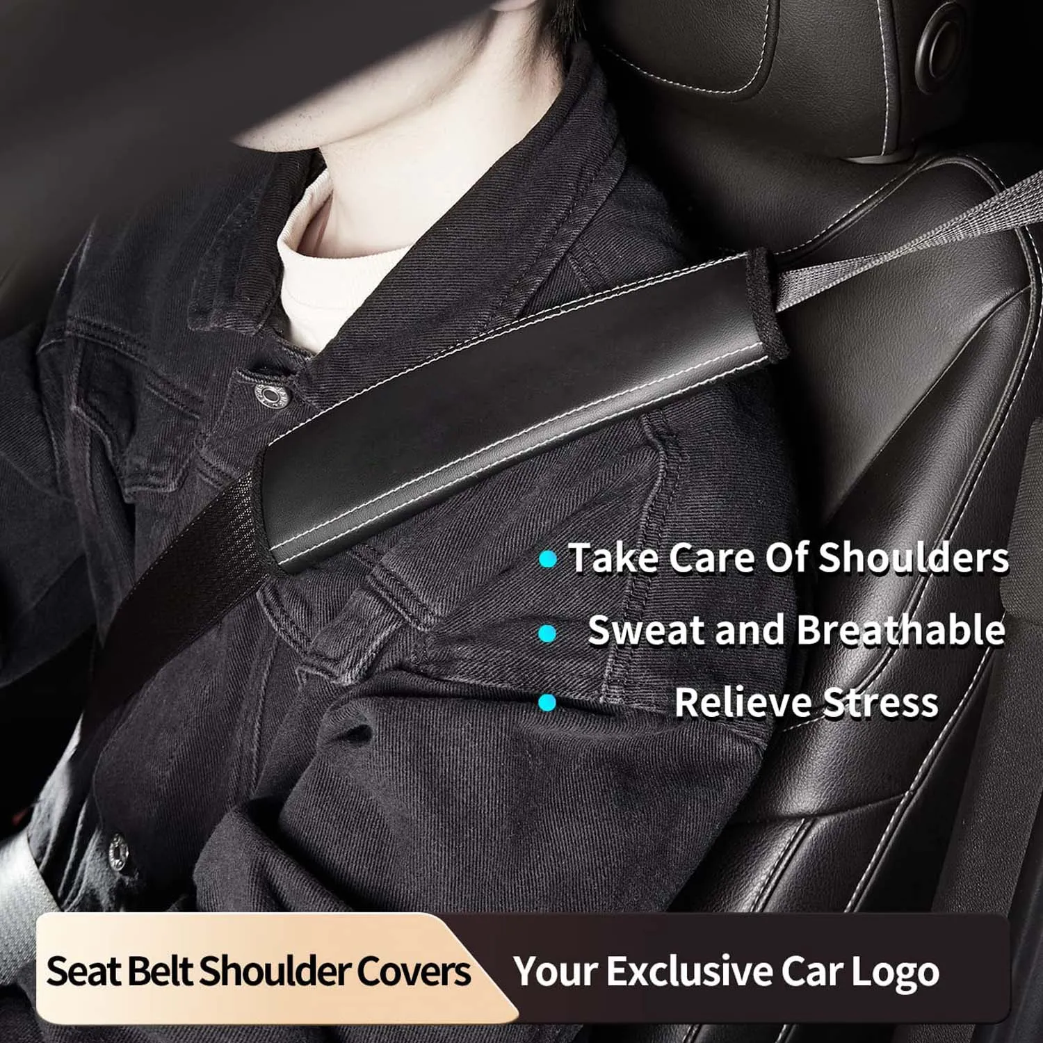 Car Seat Belt Covers (2PCS), Custom Fit For Your Cars, Microfiber Leather Seat Belt Shoulder Pads for More Comfortable Driving, Car Accessories UE13994