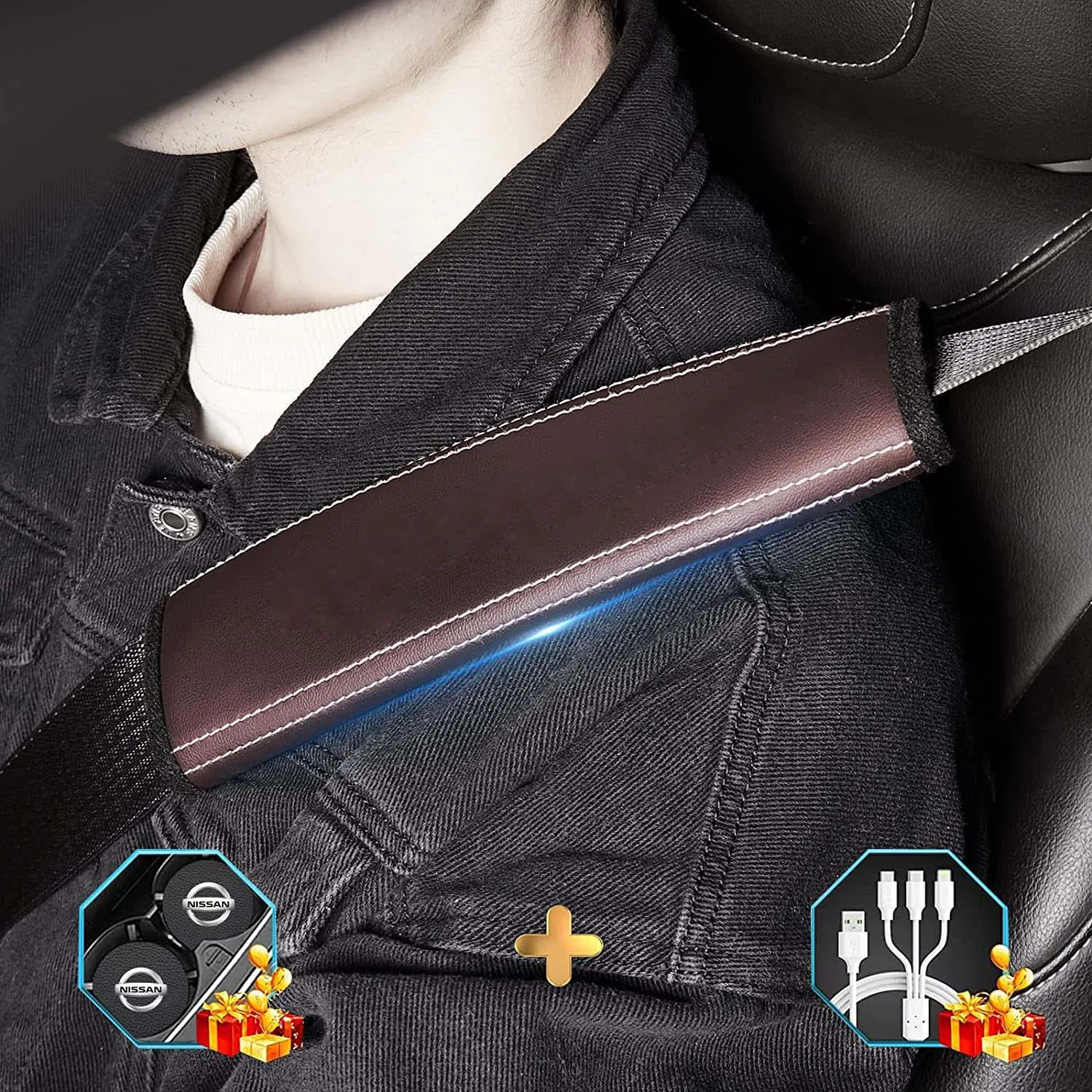 Car Seat Belt Covers (2PCS), Custom Fit For Your Cars, Microfiber Leather Seat Belt Shoulder Pads for More Comfortable Driving, Car Accessories UE13994