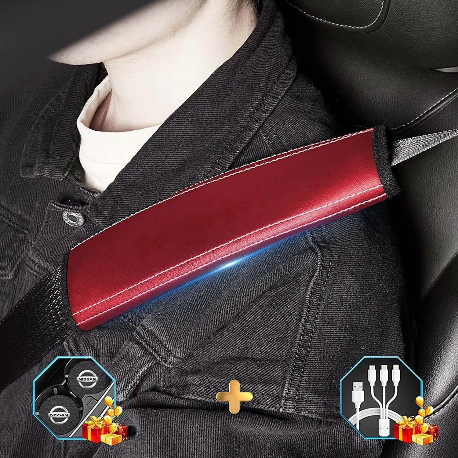 Car Seat Belt Covers (2PCS), Custom Fit For Your Cars, Microfiber Leather Seat Belt Shoulder Pads for More Comfortable Driving, Car Accessories UE13994