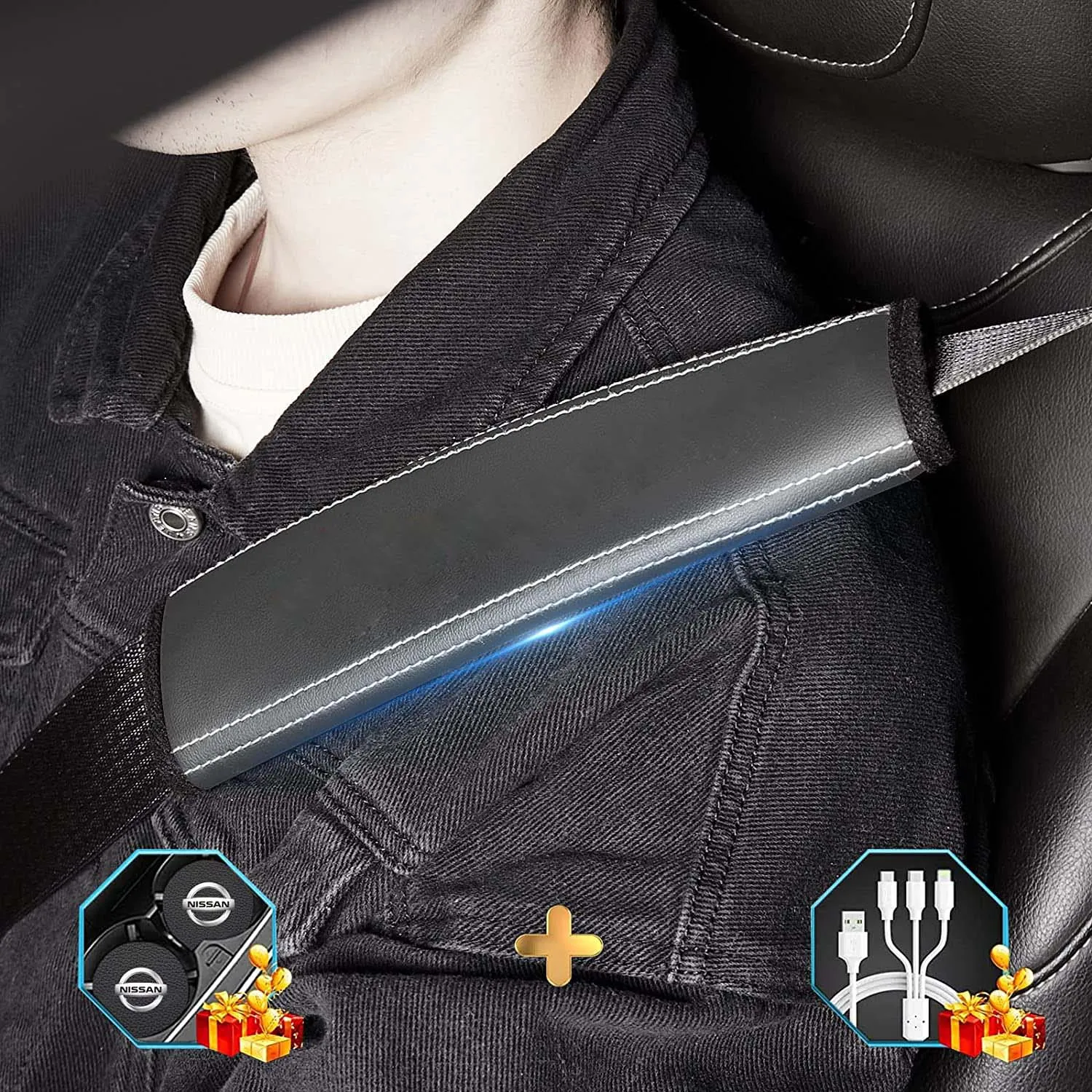 Car Seat Belt Covers (2PCS), Custom Fit For Your Cars, Microfiber Leather Seat Belt Shoulder Pads for More Comfortable Driving, Car Accessories UE13994