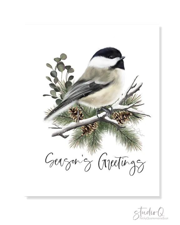 Chickadee Bird Holiday Art Print