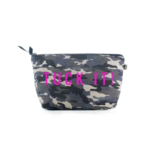 Clutch Bag Grey Camouflage with Neon Pink Tuck It!