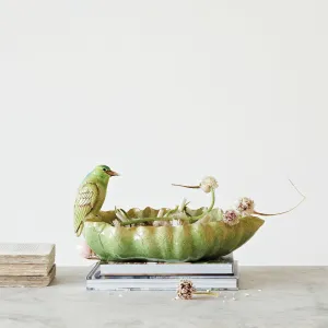 Decorative Resin Leaf Shaped Bowl w/ Bird