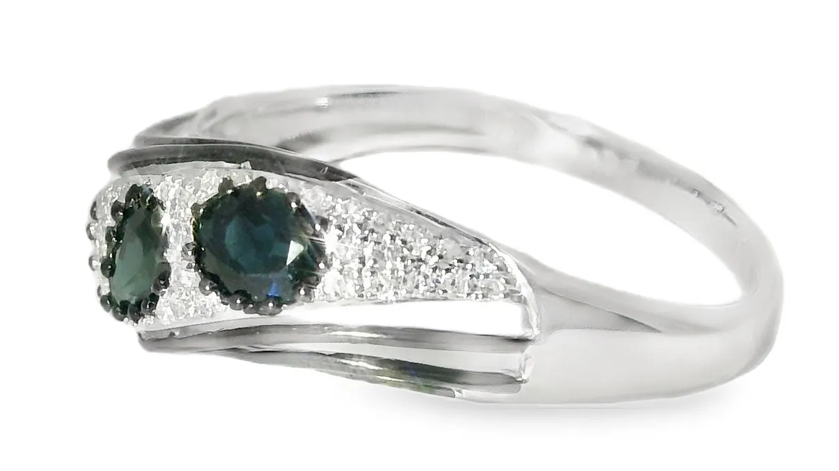 Fabulous 14K White Gold Diamond Sapphire Designer Band Ring
