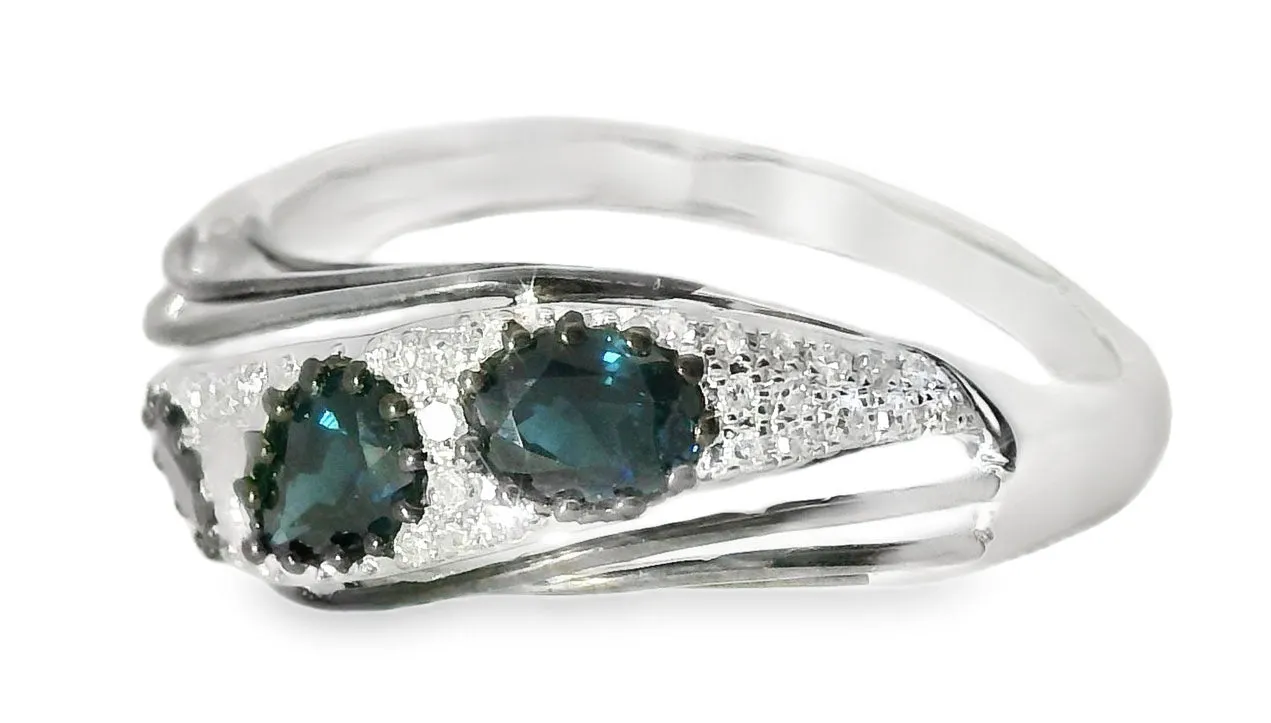 Fabulous 14K White Gold Diamond Sapphire Designer Band Ring