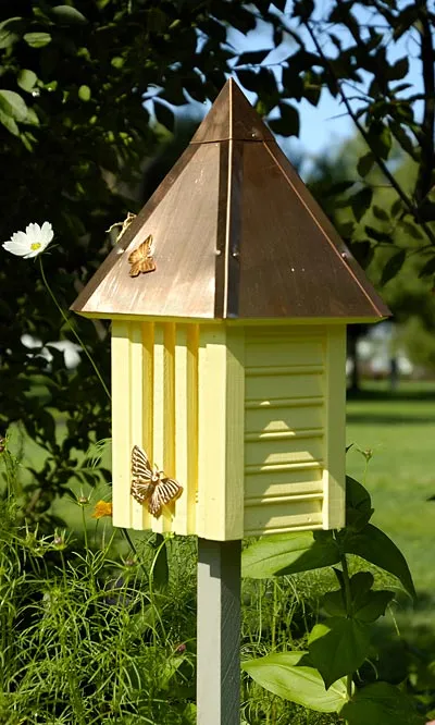 Flutterbye Butterfly House with Solid Copper Roof & Mounting Pole