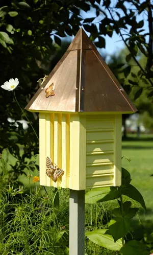 Flutterbye Butterfly House with Solid Copper Roof & Mounting Pole