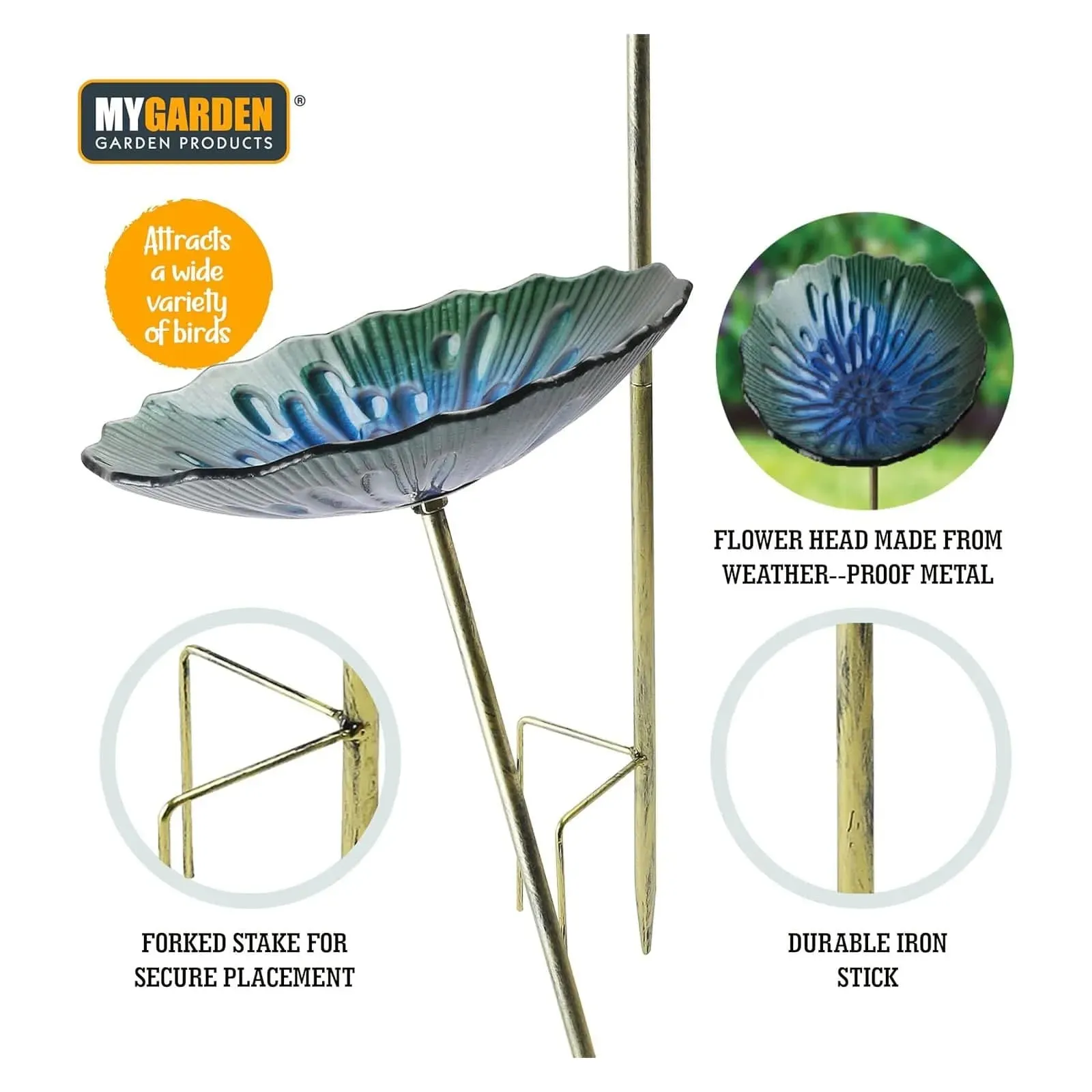 Glass Garden Bird Bath Outdoor Freestanding Water Dish - Choice of Designs