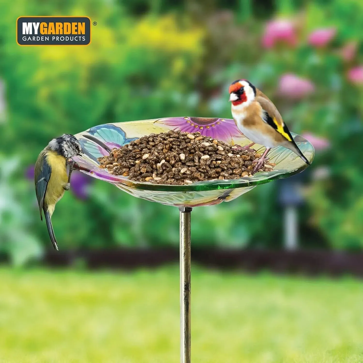 Glass Garden Bird Bath Outdoor Freestanding Water Dish - Choice of Designs