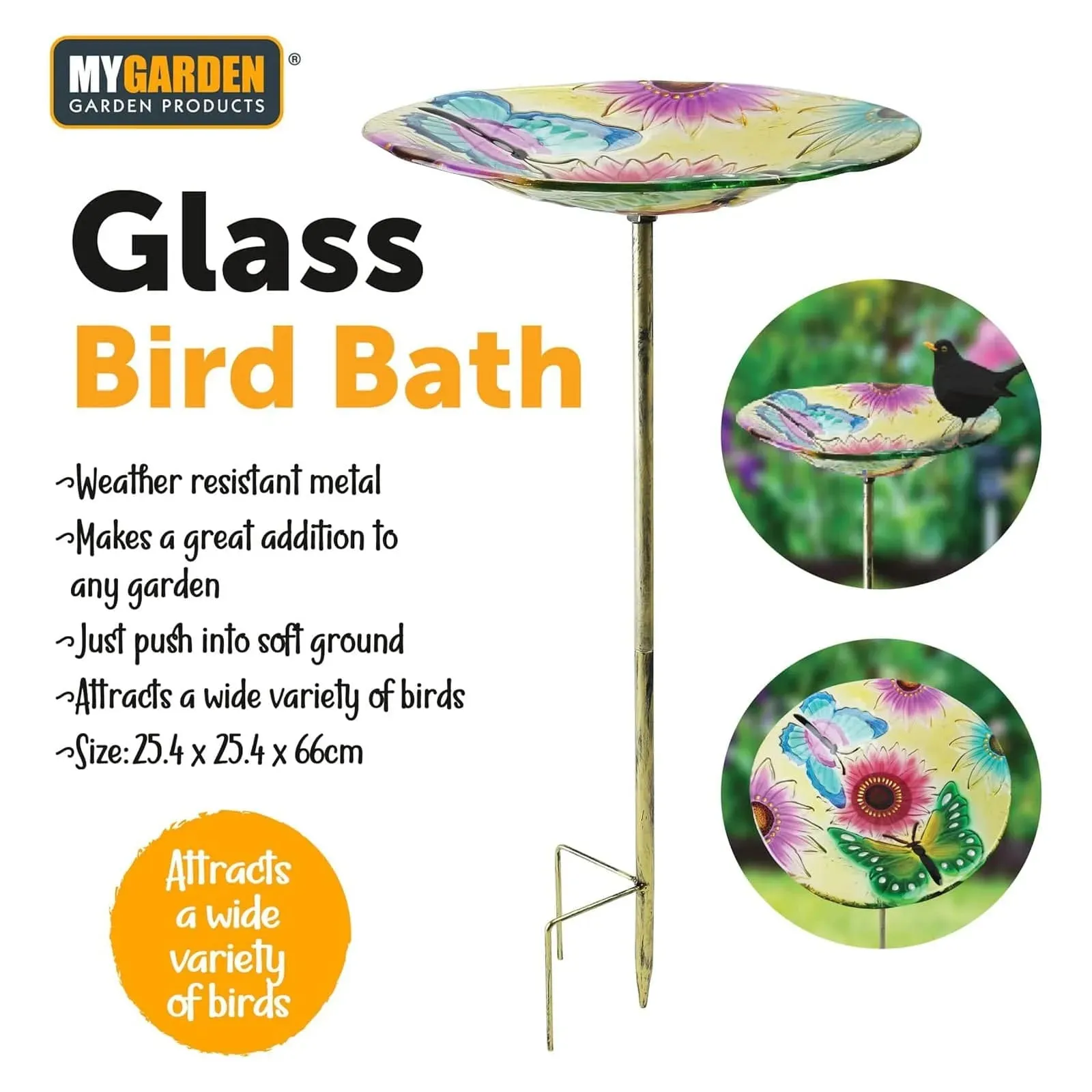 Glass Garden Bird Bath Outdoor Freestanding Water Dish - Choice of Designs