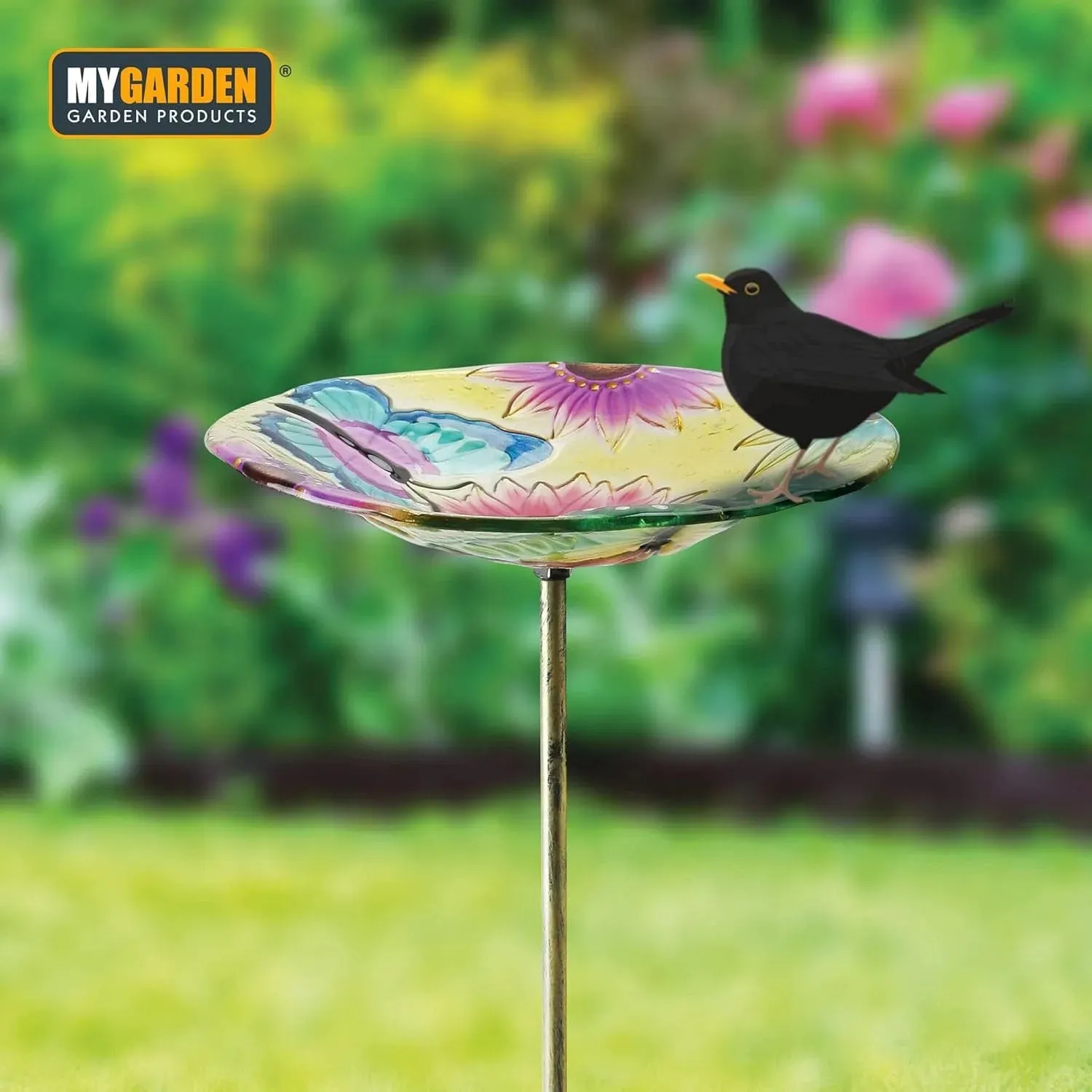 Glass Garden Bird Bath Outdoor Freestanding Water Dish - Choice of Designs