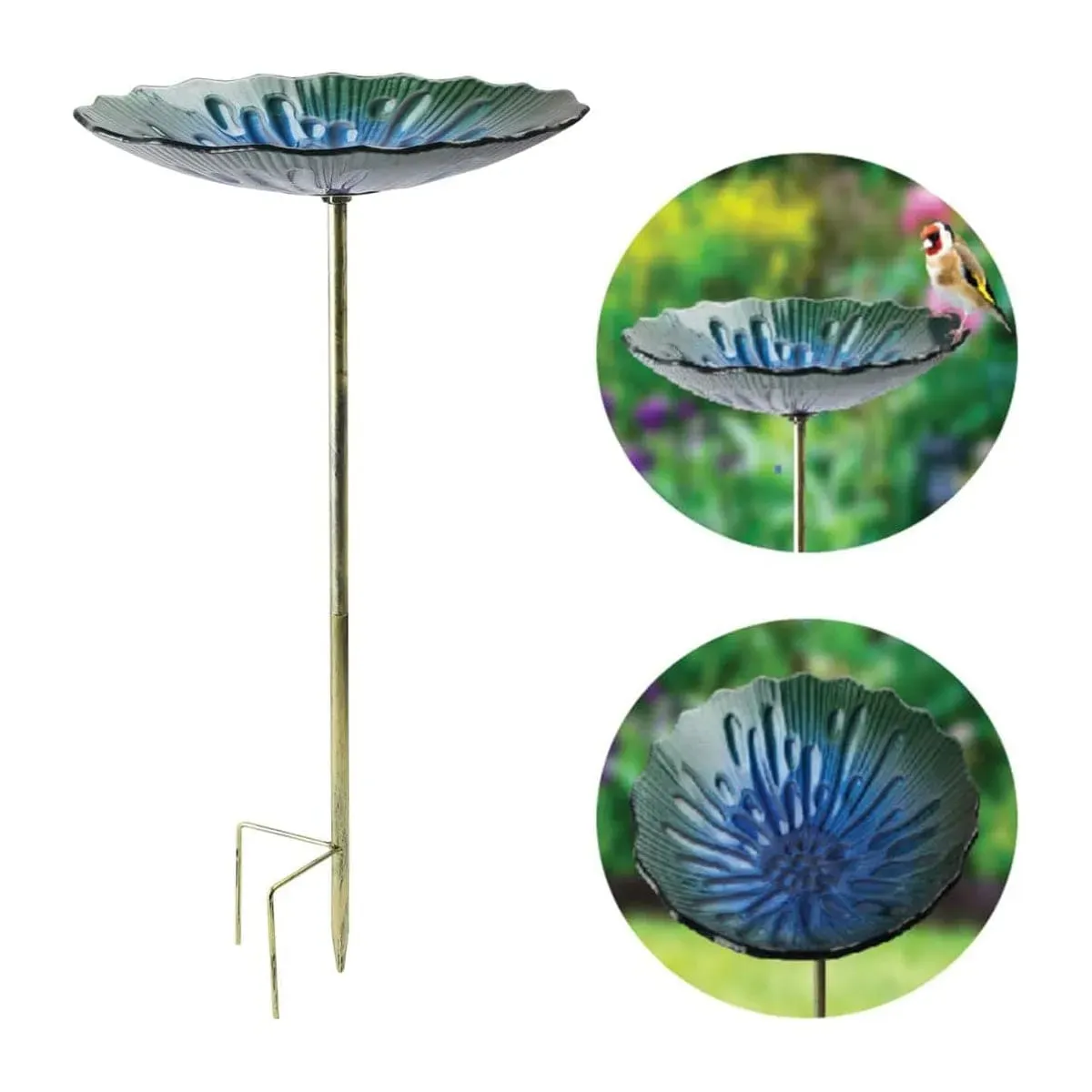 Glass Garden Bird Bath Outdoor Freestanding Water Dish - Choice of Designs