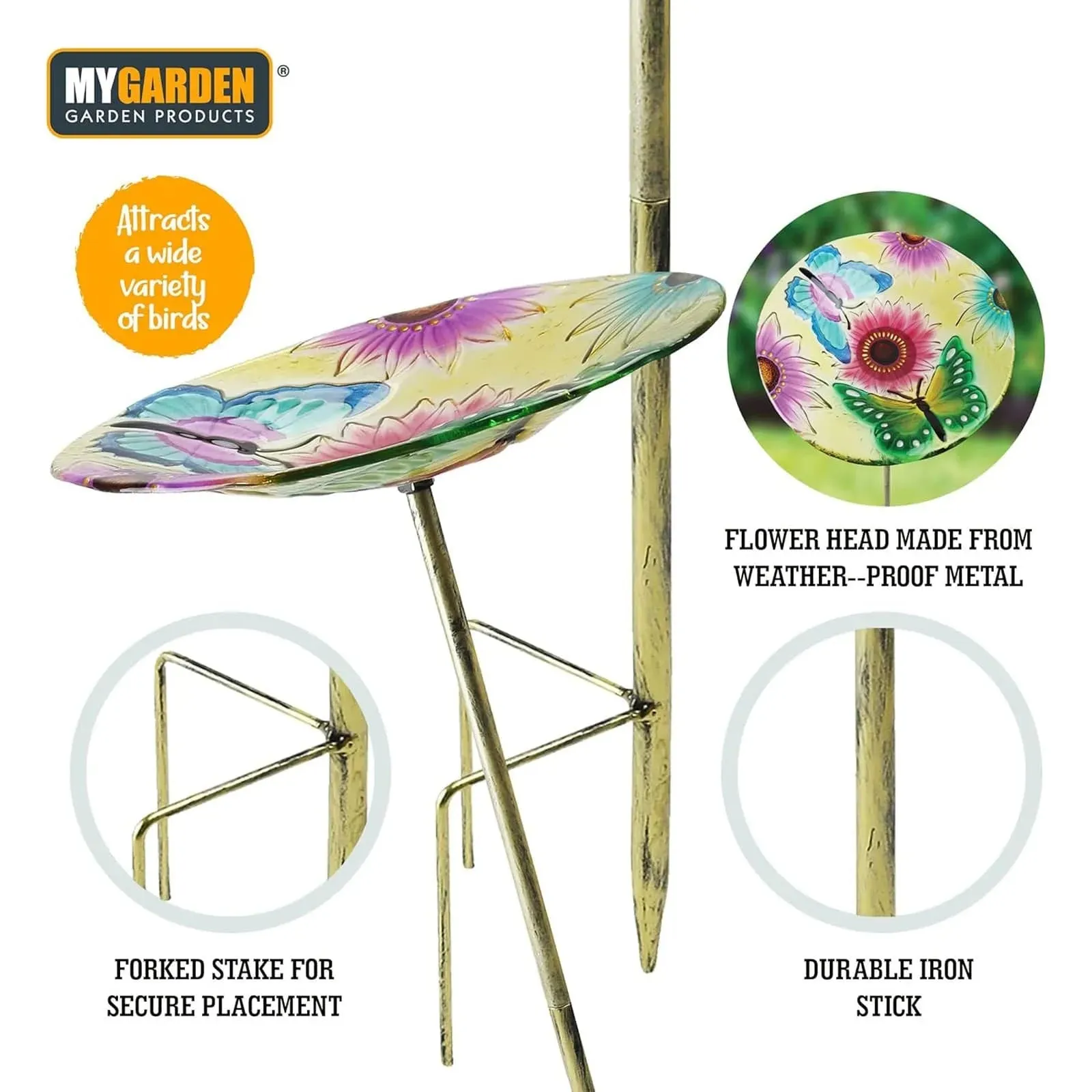 Glass Garden Bird Bath Outdoor Freestanding Water Dish - Choice of Designs