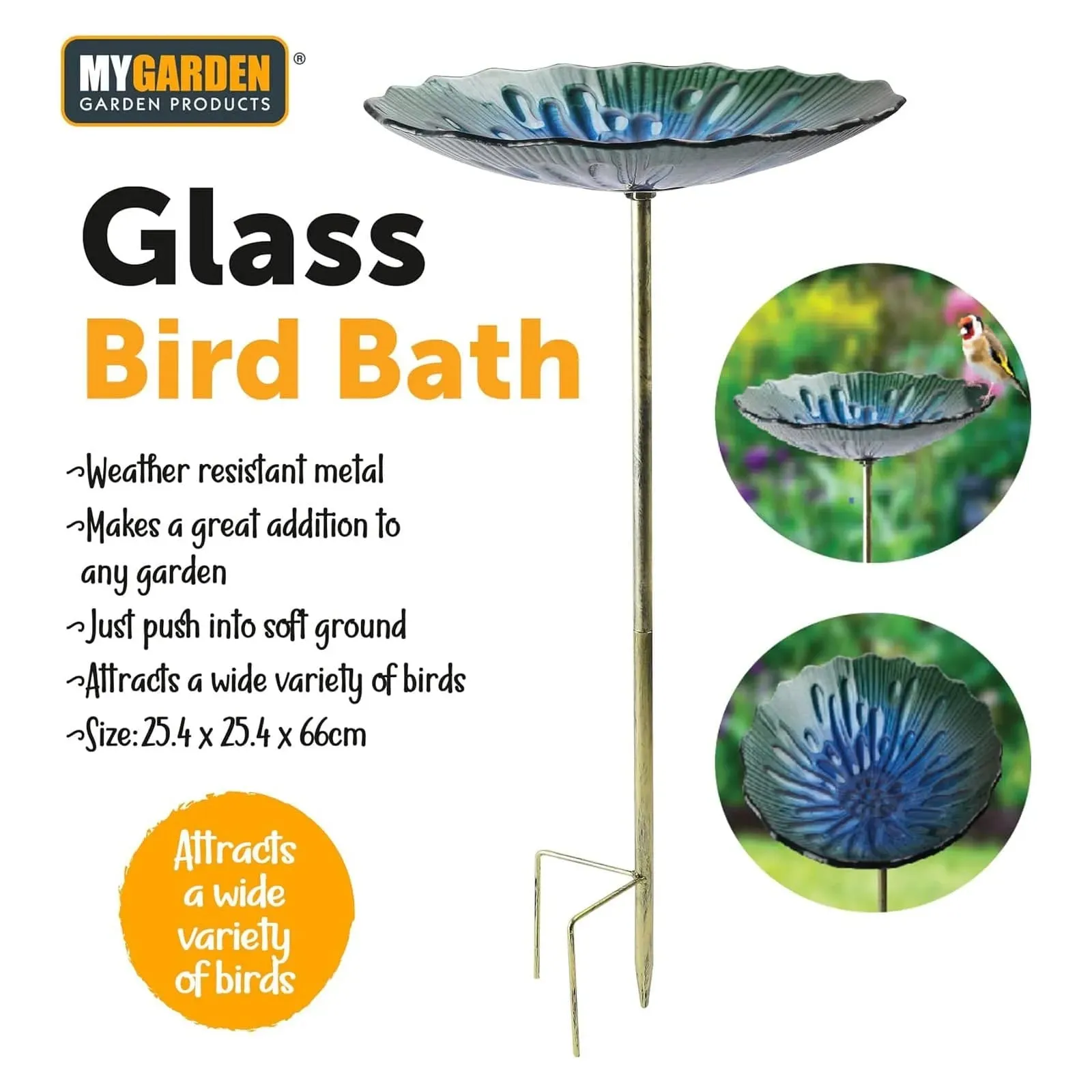 Glass Garden Bird Bath Outdoor Freestanding Water Dish - Choice of Designs