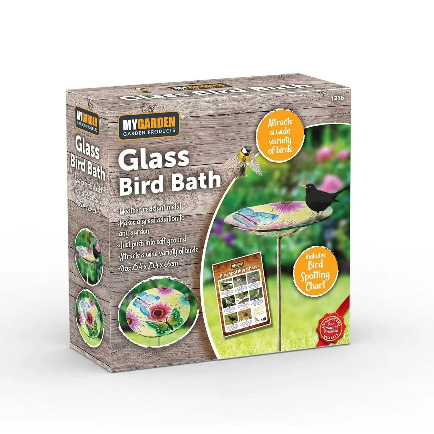 Glass Garden Bird Bath Outdoor Freestanding Water Dish - Choice of Designs