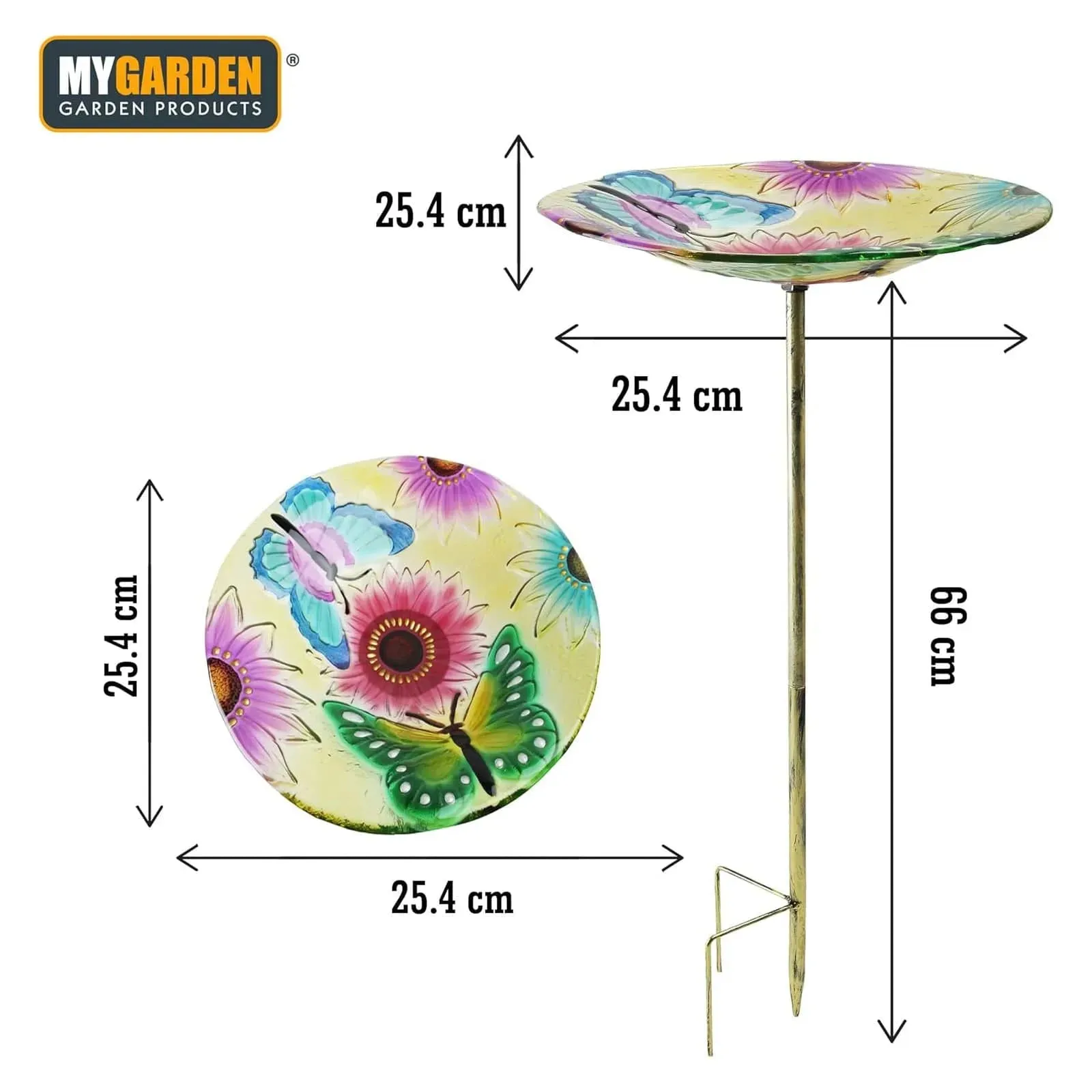 Glass Garden Bird Bath Outdoor Freestanding Water Dish - Choice of Designs