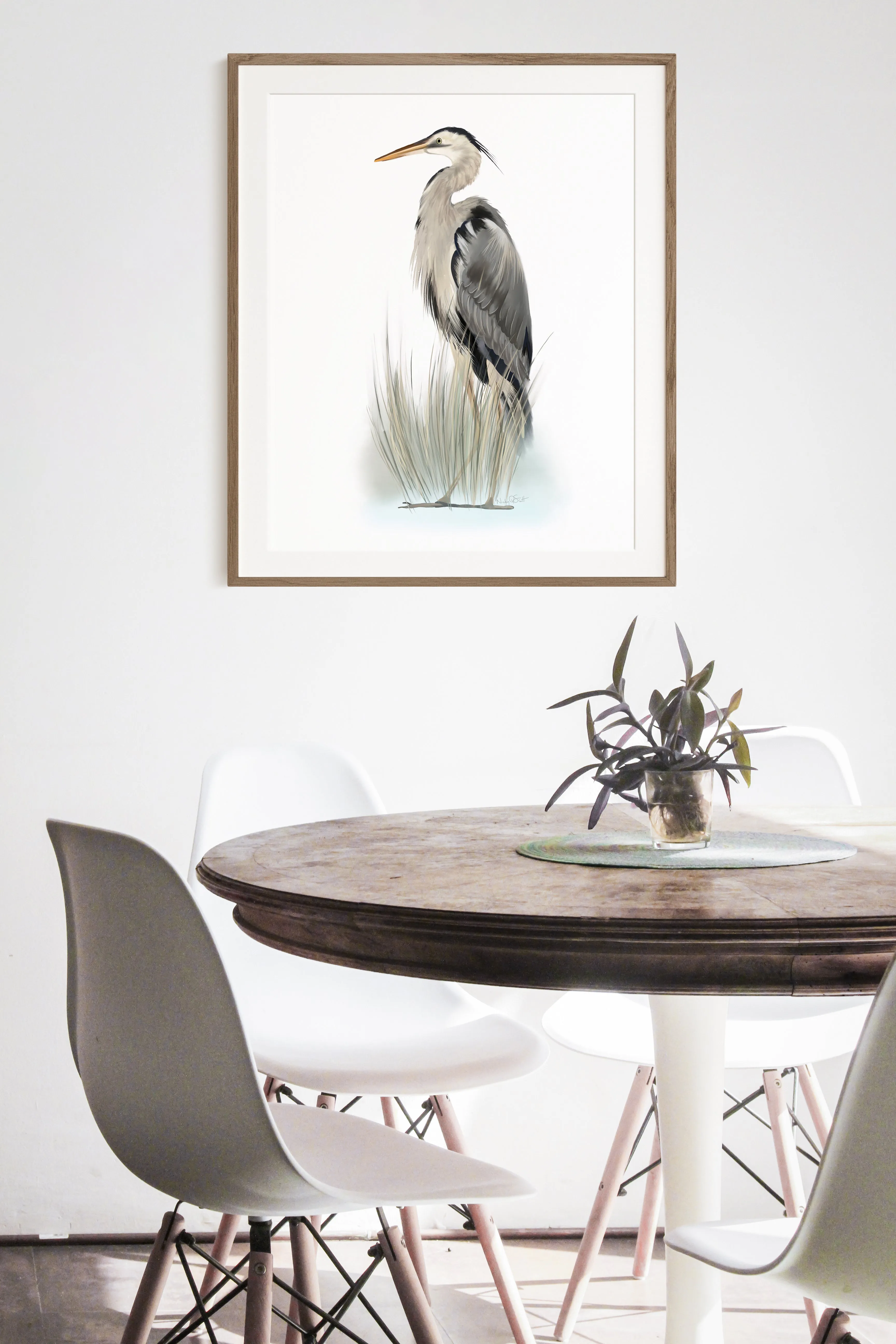 Great Blue Heron Bird in Grasses 2 - Print